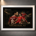 Dominik Szoboszlai Liverpool FC soccer wall art in a white frame with red kit action artwork and gold border.