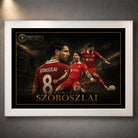 Dominik Szoboszlai Liverpool FC soccer wall art in a white frame with red kit action artwork and gold border.