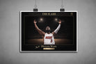 Unframed Dwyane Wade NBA sports art print with gold typography and dramatic arena background.