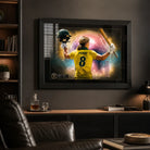 Ellyse Perry cricket memorabilia in a black frame, displayed in a premium man cave for devoted Australian fans.