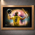 Ellyse Perry cricket wall art in a premium oak frame, created as collectible décor for Australian cricket fans.