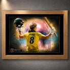Ellyse Perry cricket wall art in a premium oak frame, created as collectible décor for Australian cricket fans.