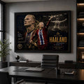 Premium Erling Haaland framed sports art showcased in a modern office with football-inspired interiors.