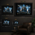 Erling Haaland Manchester City wall art size guide comparing S, M, L and XL framed print dimensions.
