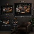 Federer vs Nadal tennis wall art size guide showing framed sports art options from small to extra large.