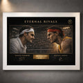 White framed Federer vs Nadal Eternal Rivals tennis artwork, clean sports wall art for modern collector spaces.