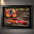 Black framed Dick Johnson and John Bowe Bathurst wall art featuring the Every Lap motorsport tribute and red No. 17 race car.