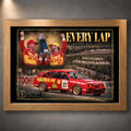 Oak framed Dick Johnson and John Bowe Every Lap motorsport wall art featuring the red No. 17 Bathurst tribute design.