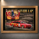 Oak framed Dick Johnson and John Bowe Every Lap motorsport wall art featuring the red No. 17 Bathurst tribute design.