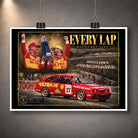 Unframed Dick Johnson and John Bowe Every Lap Bathurst wall art print shown against a dark display wall.