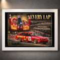 White framed Dick Johnson and John Bowe Every Lap motorsport wall art featuring the red No. 17 Bathurst tribute design.