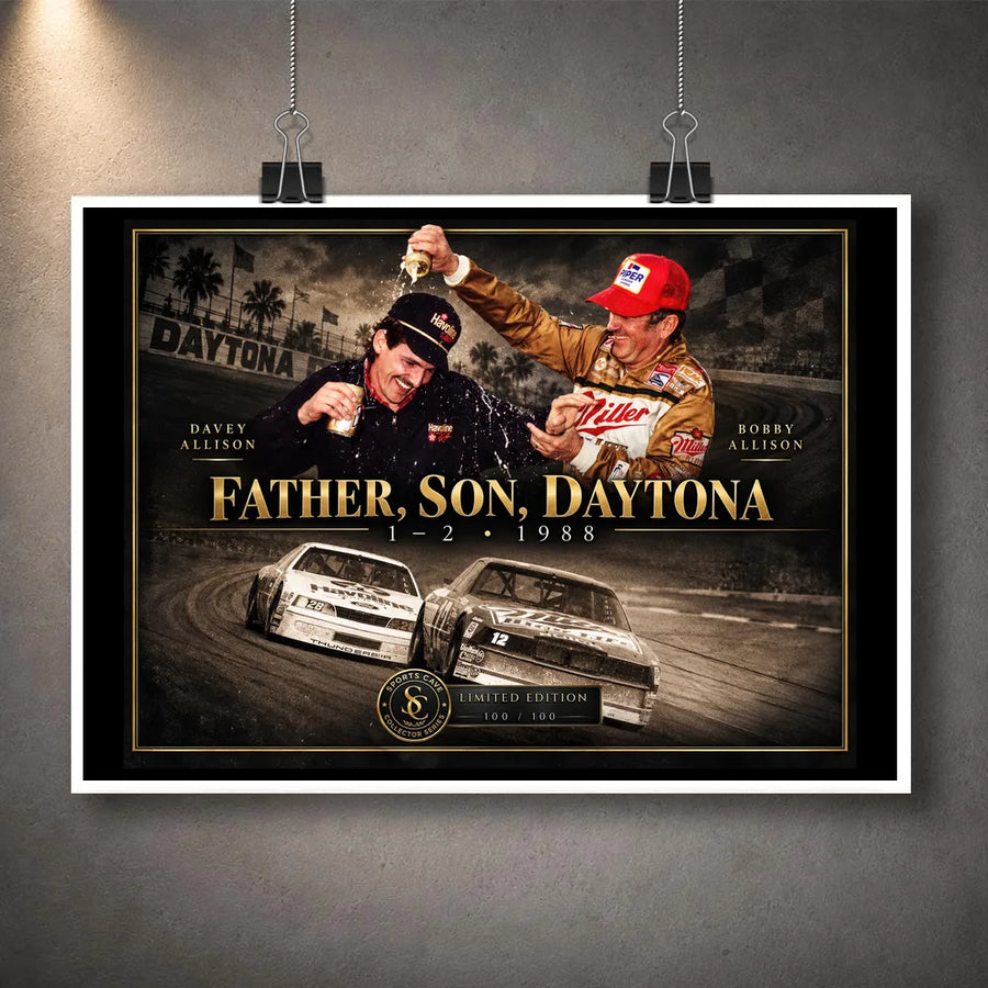 Unframed Bobby and Davey Allison Daytona motorsport wall art design for racing fans and collectors.