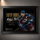 Black framed Fifty-Three at Full Tilt Nathan MacKinnon hockey wall art for a sports room or collector display.