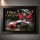 Black framed Kurt Busch NASCAR wall art featuring the Final Lap Lead design with red and black No. 41 race car.