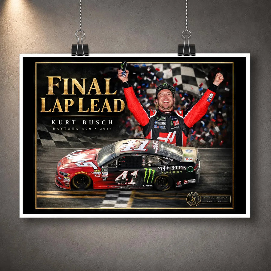 Unframed Kurt Busch NASCAR wall art featuring the Final Lap Lead collector design.