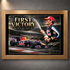 Oak framed Mark Webber First Victory Formula One wall art with the 2009 Nürburgring victory tribute design.