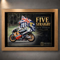 Oak framed Mick Doohan Five Straight motorsport wall art featuring the Australian flag and Repsol Honda tribute.