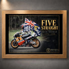 Oak framed Mick Doohan Five Straight motorsport wall art featuring the Australian flag and Repsol Honda tribute.