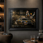 For Brock Bathurst 2006 framed sports memorabilia displayed in a dark man cave for V8 racing collectors.