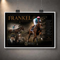Unframed Frankel horse racing wall art featuring the unbeaten champion in a dark collector-style racing composition.