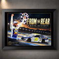 Black framed Chase Elliott NASCAR wall art featuring the From The Rear collector design.