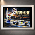 White framed Chase Elliott NASCAR wall art featuring the From The Rear racing collector design.