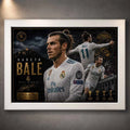 Gareth Bale Real Madrid framed sports art in a white frame featuring legendary Champions League success.
