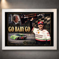 White framed Dale and Ned Jarrett Go Baby Go NASCAR wall art for a clean collector presentation.