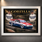 White framed Jim Richards and Mark Skaife Godzilla motorsport wall art featuring the Nissan Skyline GT-R design.