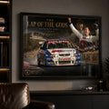 Greg Murphy Lap of the Gods framed sports memorabilia styled in a dark man cave for true V8 racing fans.