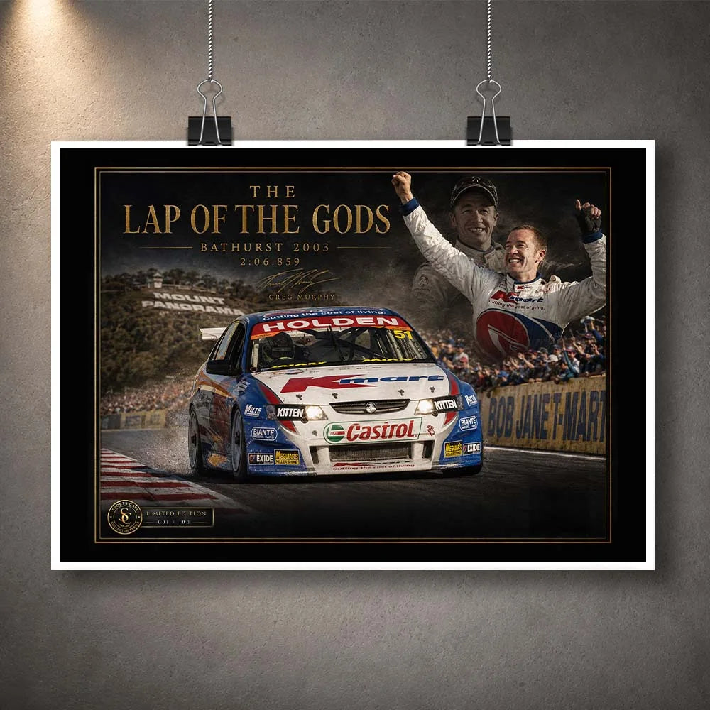 Unframed Greg Murphy Bathurst design celebrating the Lap of the Gods for Australian motorsport collectors.