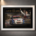 White framed Greg Murphy Bathurst wall art featuring the Lap of the Gods moment for motorsport collectors.