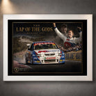 White framed Greg Murphy Bathurst wall art featuring the Lap of the Gods moment for motorsport collectors.