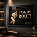 Don Mattingly wall art displayed in a dark man cave setting with the black frame and collector artwork clearly featured.