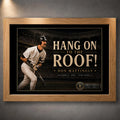 Oak framed Don Mattingly wall art featuring the “Hang On To The Roof!” baseball collector design.
