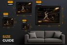 Size guide showing Hank Aaron sports wall art dimensions across multiple frame sizes for home or man cave display
