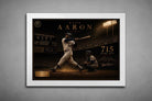 Hank Aaron 715 home run artwork in white frame, premium sports collectibles capturing Braves history and iconic MLB moment