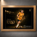 Hayley Raso Matildas soccer wall art shown in an oak frame, featuring the Australian footballer in green-and-gold action.