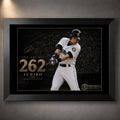 Black framed Ichiro Suzuki 262 baseball wall art featuring his 2004 single-season hit record artwork.