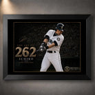 Black framed Ichiro Suzuki 262 baseball wall art featuring his 2004 single-season hit record artwork.