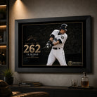 Ichiro Suzuki 262 baseball wall art in a dark man cave with warm lighting and collector styling.
