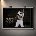 Unframed Ichiro Suzuki 262 baseball wall art print with black and gold record tribute design.
