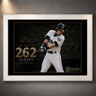 White framed Ichiro Suzuki 262 baseball wall art with black and gold collector artwork.