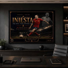 Premium Andrés Iniesta Spain 2010 sports wall art showcased in a stylish modern office collector display.