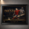 Black framed Andrés Iniesta Spain 2010 limited edition framed sports wall art celebrating his World Cup final goal.
