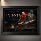 Black framed Andrés Iniesta Spain 2010 limited edition framed sports wall art celebrating his World Cup final goal.
