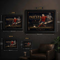 Size guide for the Andrés Iniesta Spain 2010 limited edition framed sports wall art collection.
