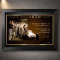 Jack Brabham 1959 motor racing wall art in a black frame, showing his car-pushing moment as a collector print.