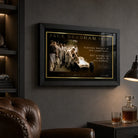 Jack Brabham 1959 motor racing wall art in a black frame on a dark man cave wall beside a leather chair.