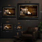 Jack Brabham framed motor racing wall art size guide showing S, M, L and XL print dimensions.